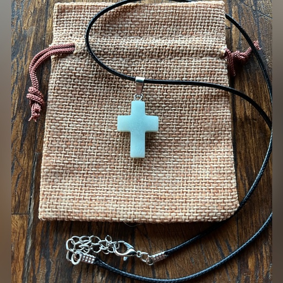 Genuine Amazonite Cross Pendant Amazonite Necklace Minimalist Crystal Necklace - Picture 1 of 2